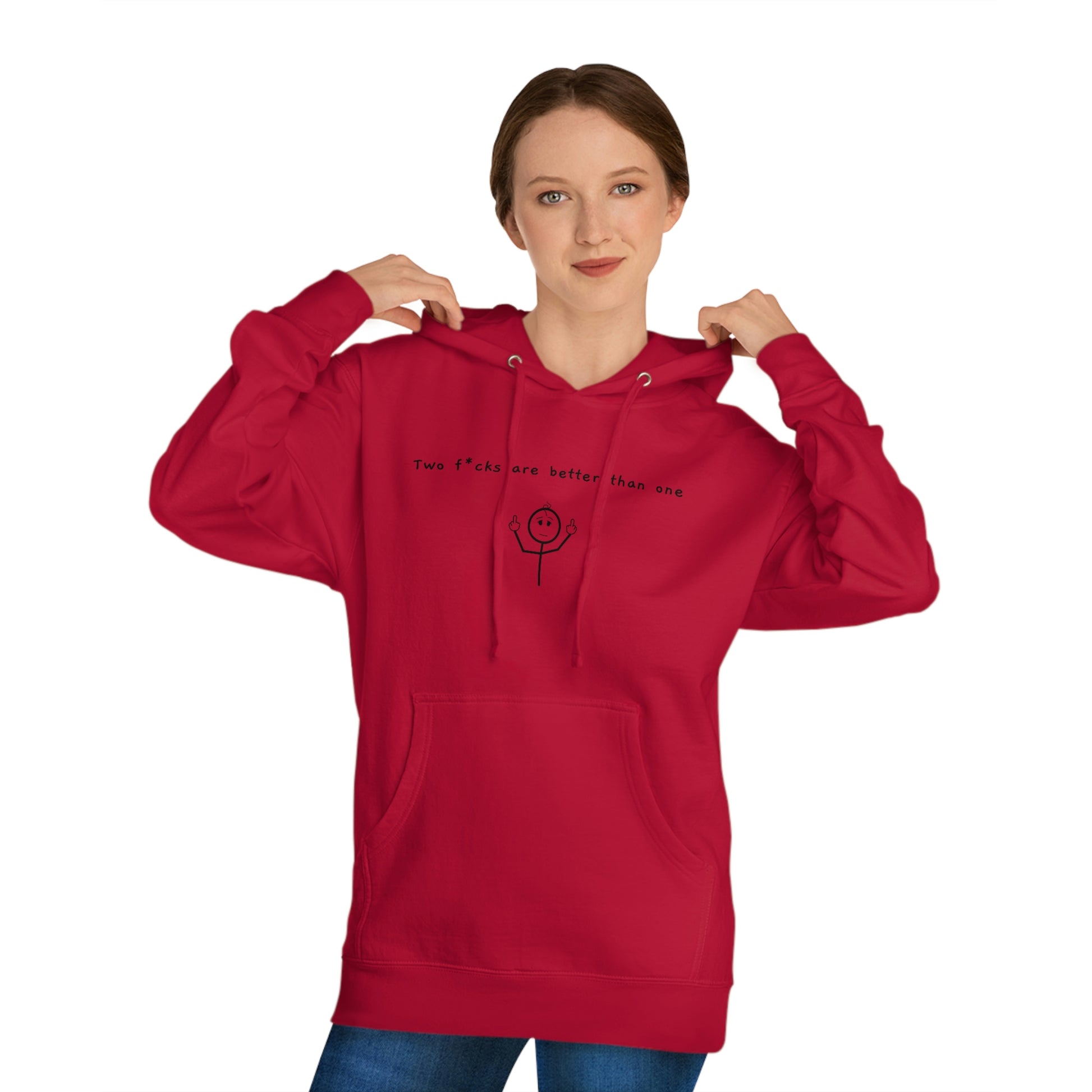 Two-F*cks-Hoodie-Red-Front-Figure1